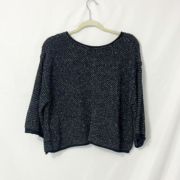 Free People Midnight Knit 3/4 Sleeve Blue & White Oversized Crop Sweater Size SP - Picture 2 of 6